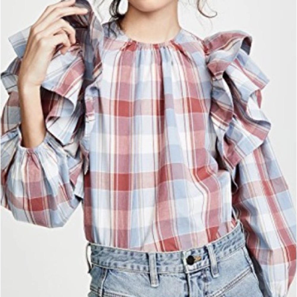 EUC Ulla Johnson Caasi Blouse Madras Plaid Size 8
